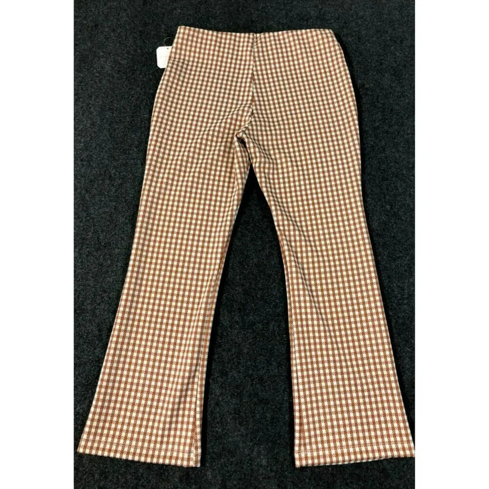 Altar'd State Womens Pants Brown White Size Lg Mid Rise Check Lightweight - Picture 4 of 11